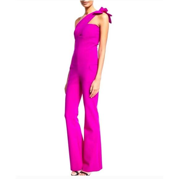 Chiara Boni Couture Magenta Bow One-Shoulder Jumpsuit US 2 IT 38 Flare leg
